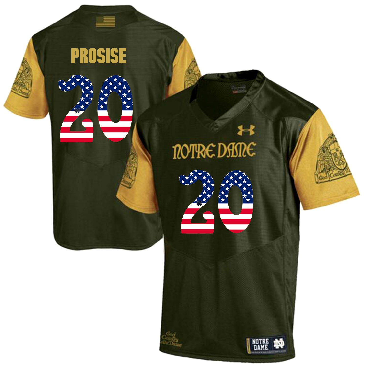 Men Norte Dame Fighting Irish #20 Prosise Green Flag Customized NCAA Jerseys